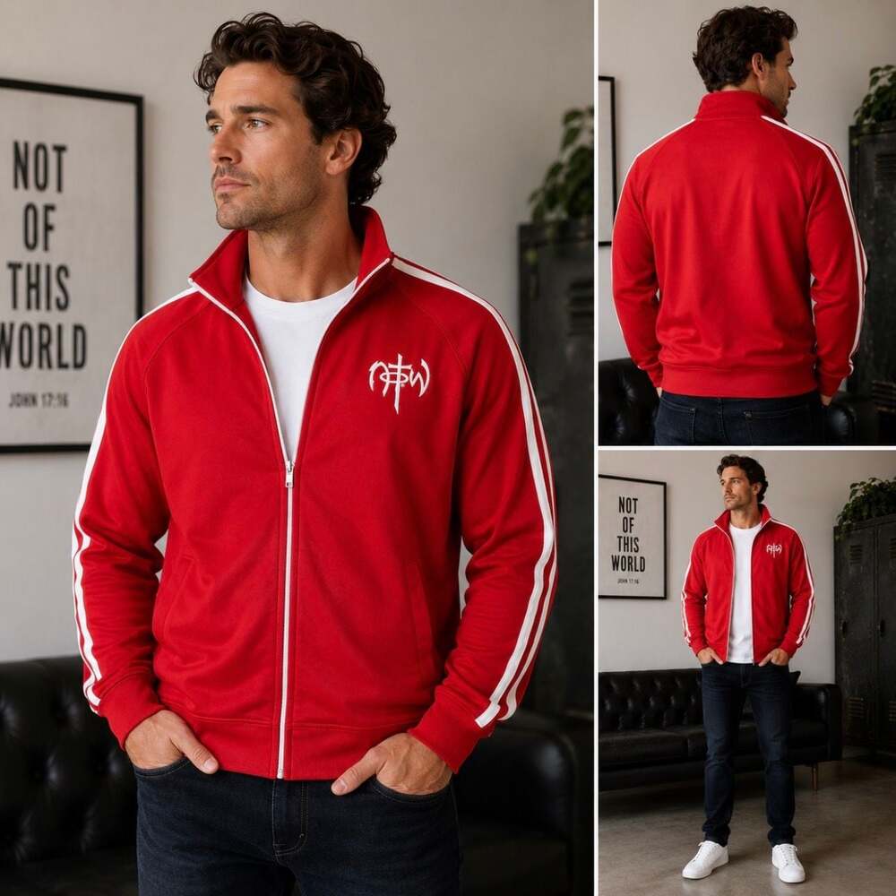 NOTW Not Of This World Track Jacket Mens XL Red White Full Zip Christian Y2K